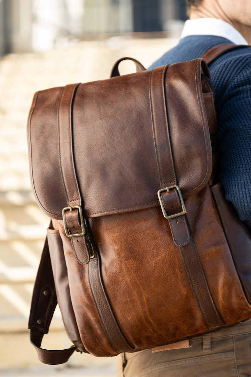 Crews Leather Backpack - Titan Milled Honey for Men, Brown, Moore & Giles - Monogramming Available, Personalized Gift